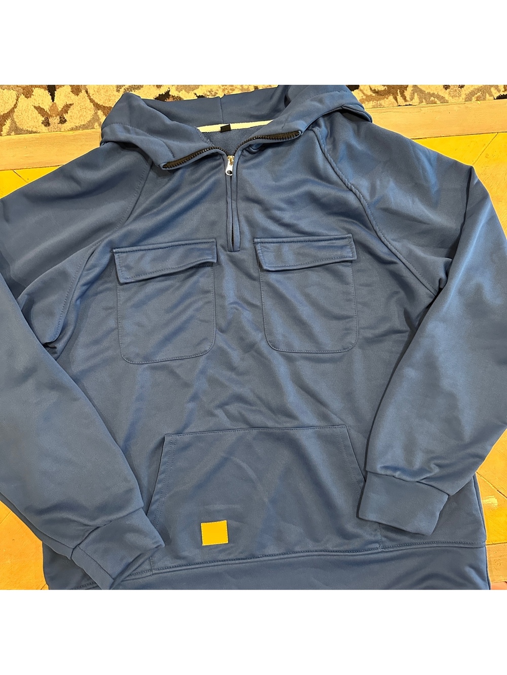 Men’s XL Blue Quarter Zip Hooded Pullover Utility Pocket Sweatshirt